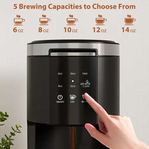 Miniatura 3 de WAA Cafetera de una sola porción, cafetera 2 en 1 para cápsulas y café molido, tamaño de preparación de 6 a 14 onzas, depósito extraíble de 40