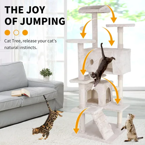 Miniatura 5 de Árbol alto para gatos, torre para gatos de 54 pulgadas, condominio grande para gatos escaladores, soporte de escalada con perchas superiores, casa