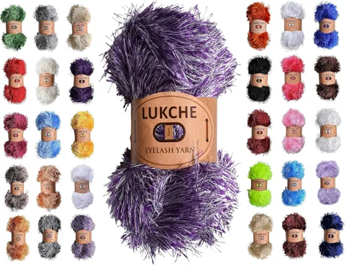 Miniatura 11 de Hilo de Pelo de Pestañas de Diversión de Lana de Felpa Premium 100% Poliéster 164 Yardas (150 Mt), 3.53 Oz (100 Gr) Hilo de Crochet Colorido DIY
