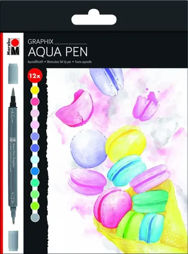 Marabu Marcadores de pincel de acuarela de 12 colores, punta doble con pincel flexible, profesionales para colorear, pintar y dibujar