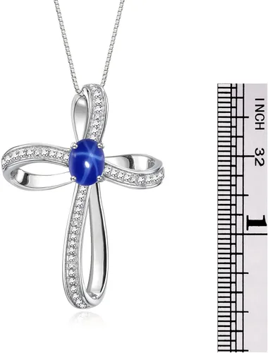 Miniatura 3 de Rylos Collar con cruz de plata esterlina colgante de piedras preciosas y diamantes, cadena de 18, piedra natal de 8X6 mm, joyería elegante para mujer