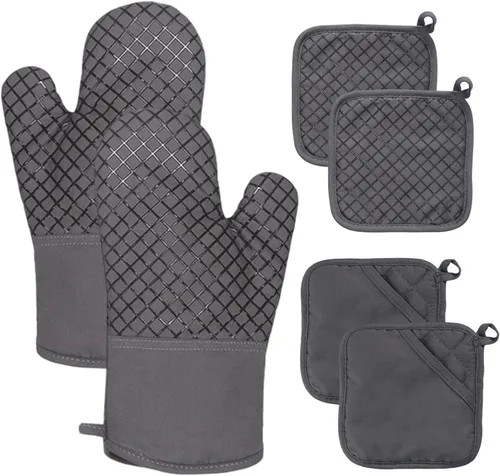4 Piezas Guantes de Horno y Soportes para Ollas, Guantes de Horno de Cocina Resistentes al Calor de 500 °F con Soportes para Ollas, Guantes Largos