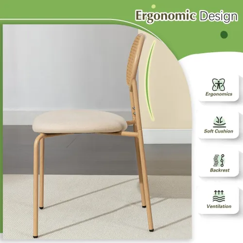 Miniatura 6 de COSVALVE Juego de 4 sillas de comedor boho con respaldo de ratán, asientos tapizados de caña y patas de metal, perfectas para cena, sala de estar