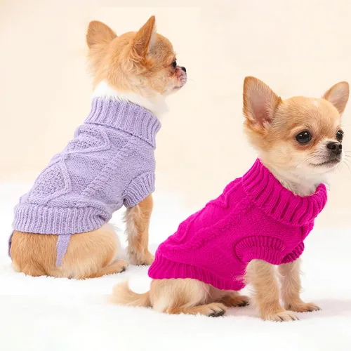 Miniatura 2 de 2 piezas de ropa para Chihuahua, suéter para perros pequeños, ropa de primavera y otoño, jersey de cuello alto cálido y grueso para Yorkie, gato