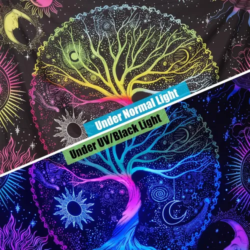 Miniatura 3 de AACKart Tapiz de luz negra para dormitorio - Tapiz espiritual del árbol de la vida que brilla en la oscuridad para colgar en la pared 59.1 x 51.2