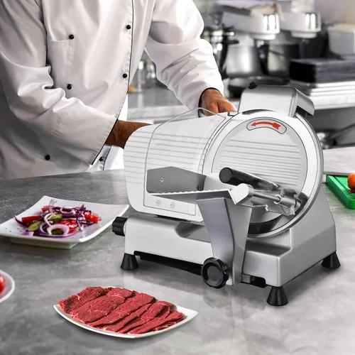 Miniatura 7 de WeChef Cortador de carne comercial de 10 '' 240 W eléctrico Deli Slicer Queso Cortador de alimentos Hoja de acero inoxidable para tienda restaurante