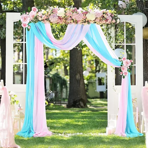 Miniatura 7 de Firlar Cortinas de arco de boda, cortina de telón de fondo transparente rosa de 18 pies, cortina de tela de gasa transparente, paneles drapeados
