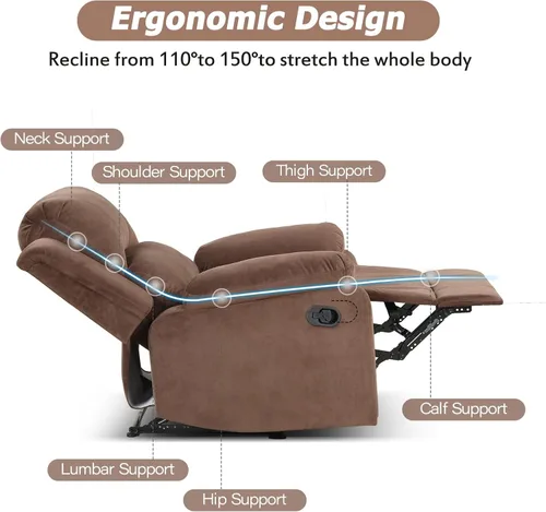Miniatura 6 de CANMOV Juego de sillas reclinables manuales de 2, sofá individual de tela suave y tapizado para sala de estar y dormitorio, mecanismo reclinable