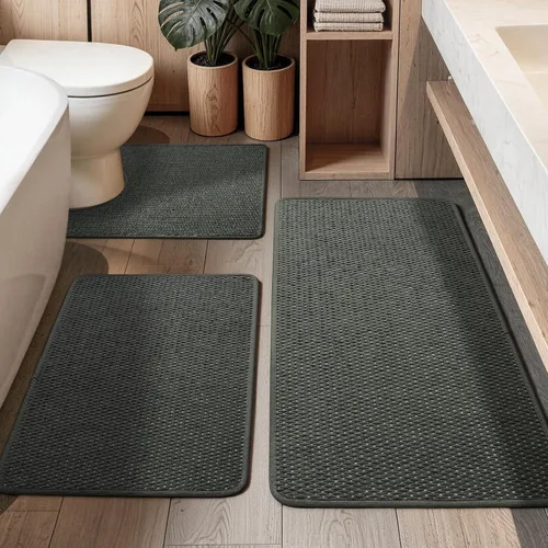 Miniatura 22 de YIHOUSE Juego de alfombras de baño de 3 piezas, alfombras de baño suaves de pelo bajo, tapetes de baño delgados antideslizantes, de secado rápido