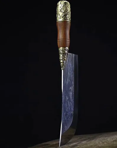 Miniatura 6 de Cuchillo de cocina china hecho a mano de 8 pulgadas, cuchillo de chef multifuncional para carne, cortador de verduras, machete, hoja fija, cuchillo