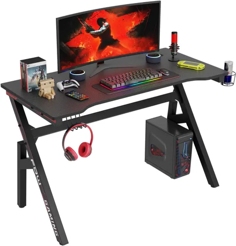 Miniatura 10 de PayLessHere Mesa de Juegos de 35" Azul Escritorio de Computadora en Forma de Z con Marco de Acero, Gancho para Auriculares, Pies Ajustables