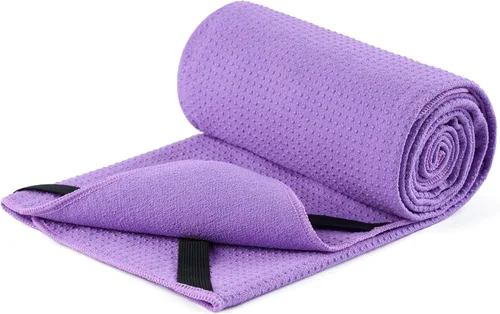 Miniatura 10 de MICROFI Toalla Estera de Microfibra para Yoga Caliente, 24 x 72 pulgadas, con Agarre de Silicona Antideslizante, Correas Elásticas de Ajuste Seguro