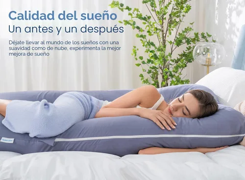 Miniatura 4 de QUEEN ROSE - Almohadas corporales refrescantes para embarazo, sedosas, en forma de U, tamaño de 55 pulgadas, para dormir, alivio del dolor de Azul