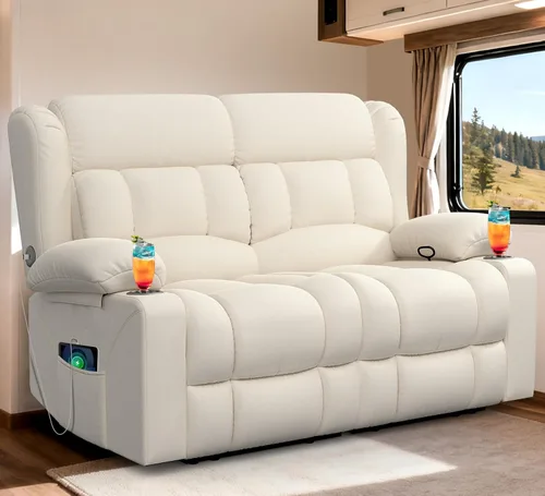 Miniatura 28 de Juego de Sofá Reclinable de Dos Plazas con 2+1 Piezas, Sillón Reclinable Minimalista de 2 Plazas con Pestaña de Tirón Manual, Tela con Puertos