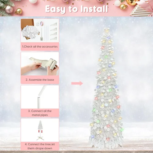 Miniatura 5 de BTU - Árbol de Navidad artificial plegable, 5 pies, 90 luces LED, escarcha, delgado, para el hogar, festividades, chimenea, fiestas, decoración