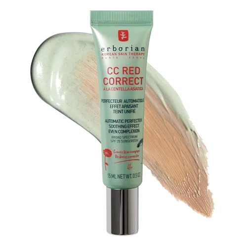 Erborian CC Crema Correctora de Color Verde SPF 25, Neutraliza el Enrojecimiento, Calma la Piel, Ligera, Prebase Perfectora del Tono, Cuidado de la