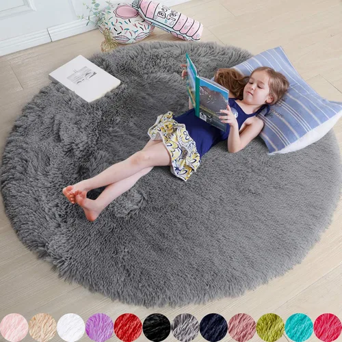 Miniatura 52 de Amdrebio Alfombra Redonda Azul Marino Oscuro de 4 Pies para Habitación de Niños Dormitorio, Alfombras de Área Circulares de Felpa Shag Esponjosa