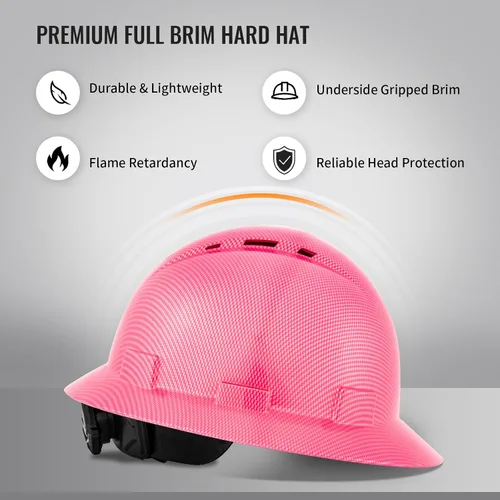 Miniatura 3 de ProtectX - Cascos de construcción de ala completa, ventilados, aprobados por la OSHA, con suspensión de 6 puntos, Cascos de construcción Rosa