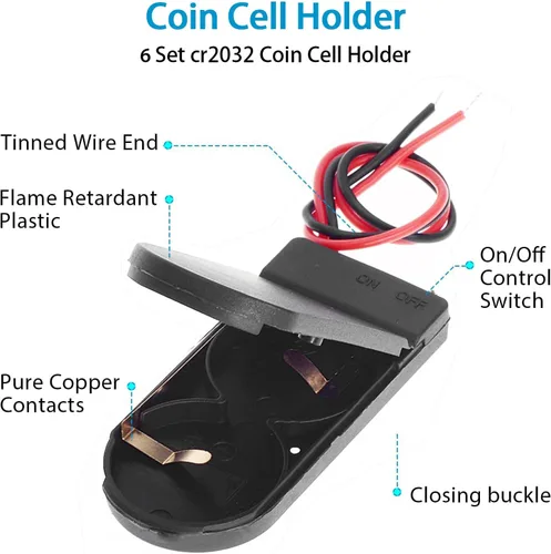 Miniatura 3 de 6 unids 2 x 3V CR2032 botón moneda celda titular de la batería con plomo encendido apagado interruptor
