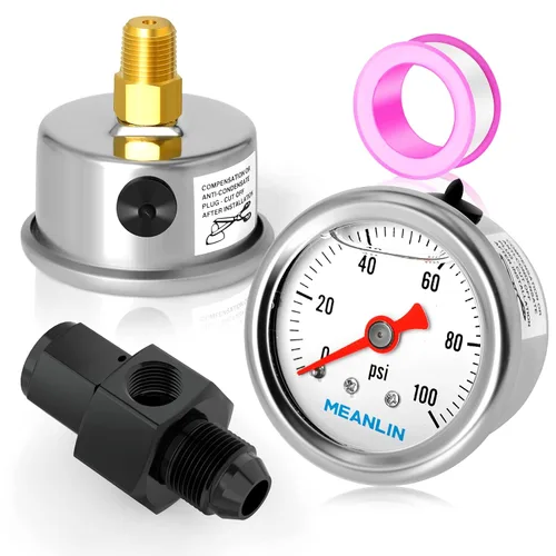 Miniatura 8 de MEANLIN MEASURE - Manómetro de acero inoxidable relleno de glicerina de 0~100 psi, esfera con cara de 1.5 pulgadas, NPT de 1/8 de pulgada