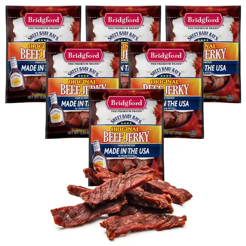 Miniatura 23 de Bridgford Sweet Baby Ray's Beef Jerky Honey BBQ de 3.25 onzas, paquete de 2 – Cecina alta en proteínas para impulso de energía del mediodía