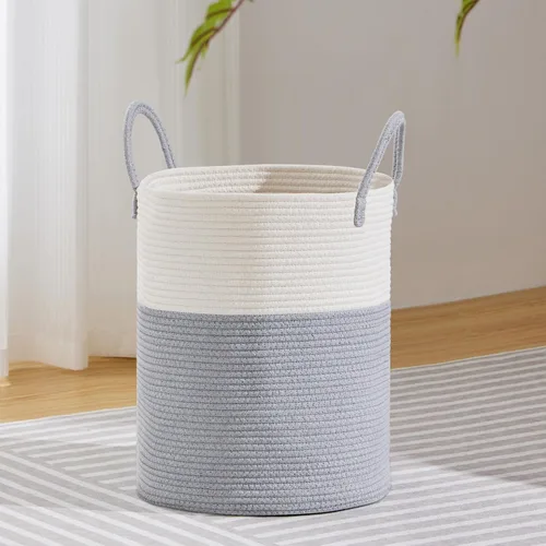 Miniatura 46 de VIPOSCO Cesta de lavandería grande, cesta de almacenamiento de cuerda tejida alta para mantas, juguetes, ropa sucia en la sala de estar, baño, Rayas