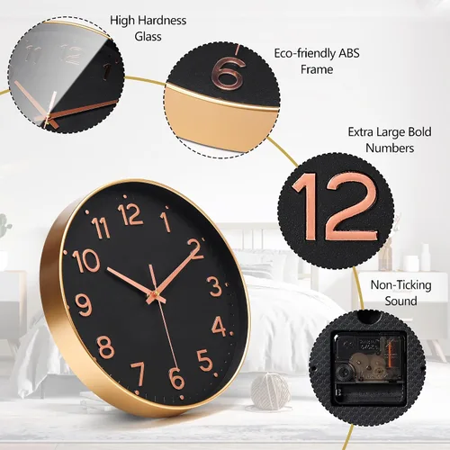 Miniatura 5 de MEIRED Reloj de pared de 12 pulgadas, silencioso sin tictac, funciona con pilas, reloj de pared redondo moderno y simple estilo decorativo