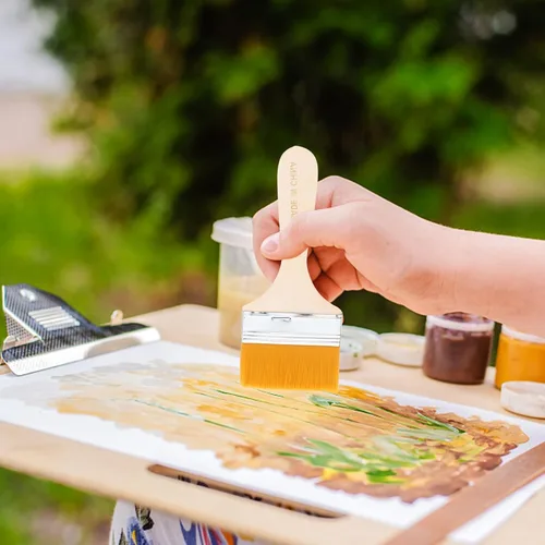 Miniatura 6 de EXCEART Juego de 12 pinceles de pintura para niños, mango de madera de nailon plano para pintura al óleo, suministros de arte para fregar la pared