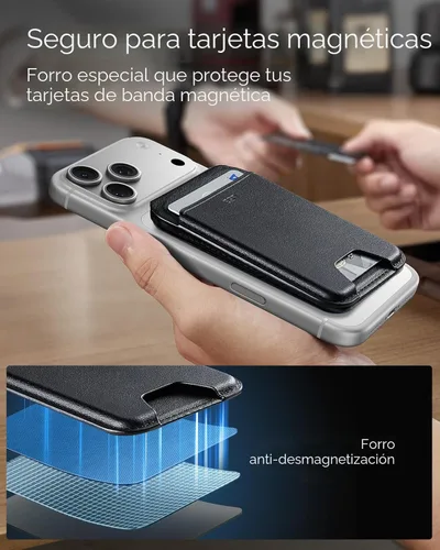 Miniatura 7 de ESR para cartera MagSafe con soporte, bloqueo RFID con anillo MagSafe, tarjetero de 5 tarjetas para estuche de teléfono, cartera magnética de cuero