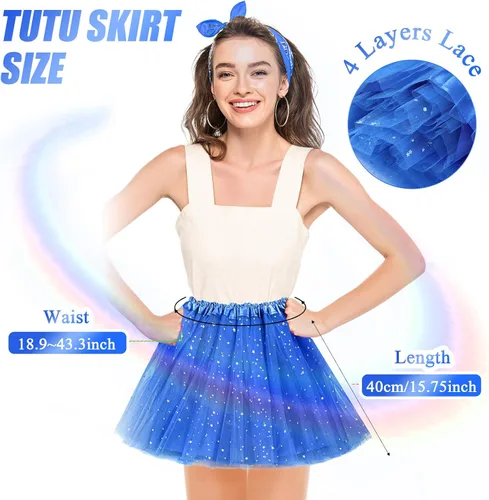 Miniatura 2 de Foaincore 9 piezas de falda tutú para mujer, 4 capas de tul con estrellas, lentejuelas, vestido de ballet para niñas, falda de lentejuelas