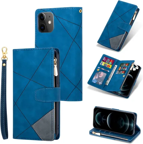 Miniatura 17 de UEEBAI Funda tipo cartera para iPhone 12 Mini de 5.4 pulgadas, retro 9 ranuras para tarjetero, bolsillo con cremallera, cierre magnético, función