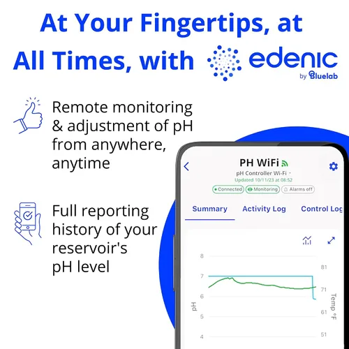 Miniatura 5 de Controlador de pH Bluelab Wi-Fi con monitoreo del reservorio 24/7 para pH con dosificación automatizada de nutrientes, integración Edenic, sondas