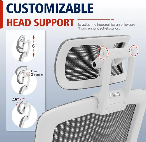 Miniatura 6 de GABRYLLY Silla de oficina ergonómica, silla de escritorio para casa de respaldo alto con reposacabezas, brazos abatibles, bloqueo de inclinación