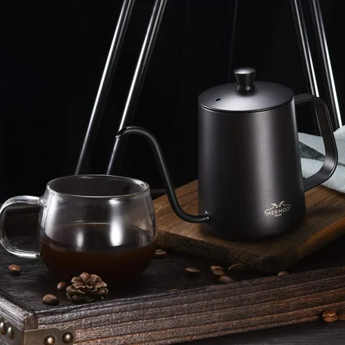 Miniatura 7 de MERMOO YILAN Hervidor de café de cuello de cisne de 21 oz para verter sobre goteo, 20.3 fl oz, boquilla larga y estrecha de acero inoxidable, Negro
