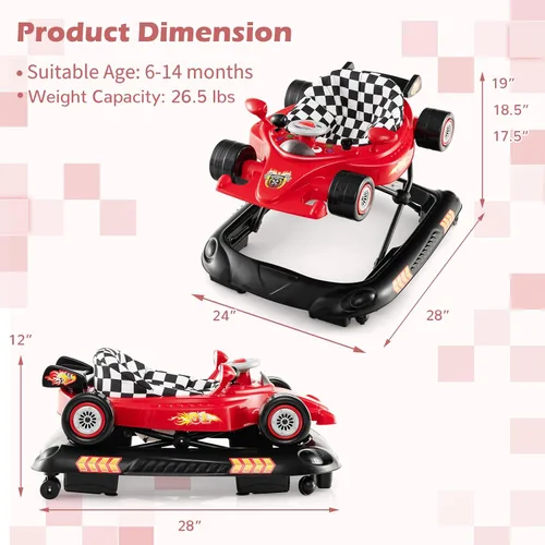Miniatura 8 de BABY JOY Andador de bebé 4 en 1, caminador de actividad plegable con altura ajustable, música y luces, no se vuelca, andador de empuje para niños
