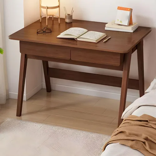 Miniatura 11 de Escritorio escandinavo de estudio de oficina, escritorio contemporáneo para computadora, escritorio de trabajo con base de madera de nogal, nogal