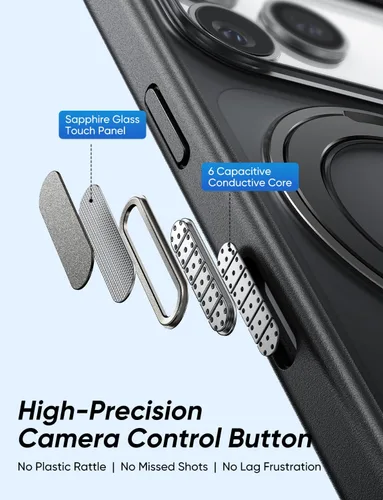 Miniatura 9 de MAGIC JOHN Soporte Magnético Invisible Giratorio 360° para Funda de iPhone 17 Pro [Botón de Control de Cámara] [Compatible con MagSafe] 16 FT Negro