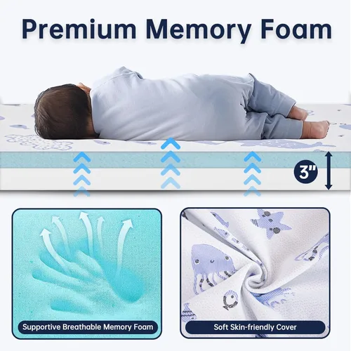 Miniatura 5 de Colchón grueso de doble cara de espuma viscoelástica premium, ligero, funda extraíble azul (SEA-BLUE)