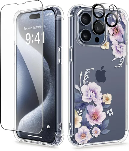 Miniatura 15 de GVIEWIN - Funda floral para iPhone 14 de 6.1 pulgadas, protector de pantalla + protector de lente de cámara, no se amarillenta, a prueba de golpes