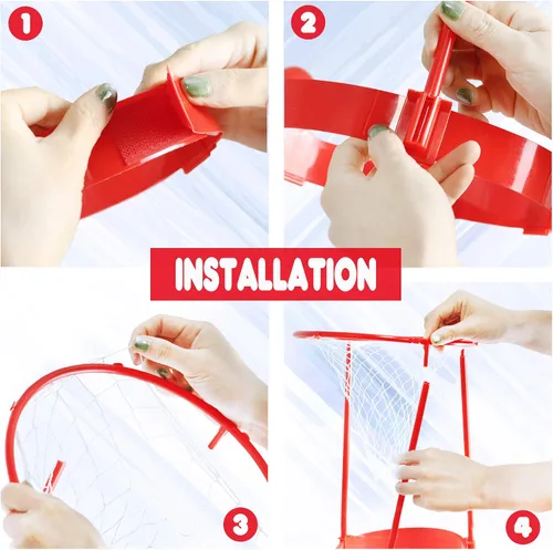 Miniatura 5 de Novelty Place Head Basketball Hoop Juego de fiesta para niños y adultos, diadema de baloncesto ajustable con 20 bolas, rojo y blanco