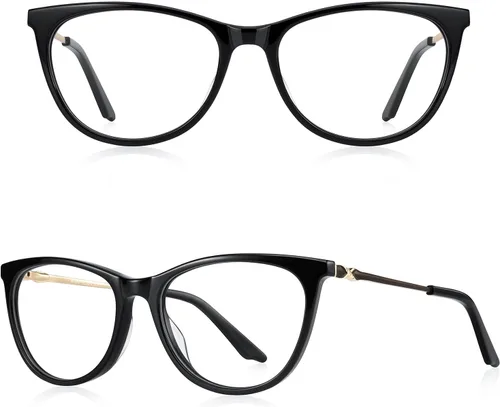 Miniatura 2 de Gafas de lectura de ojo de gato para mujer, lectores de bloqueo de luz azul, montura de acetato y bisagra de resorte Negro
