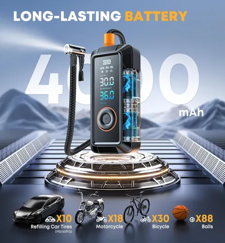 Miniatura 2 de Inflador de neumáticos, compresor de aire portátil, inflador de aire inalámbrico y de 12 V CC para automóviles, bicicletas, motocicletas, bolas