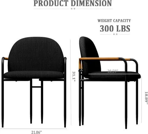 Miniatura 2 de Silla de comedor moderna de tela negra de lino con respaldo curvo, patas de metal y reposabrazos de cuero, sillón moderno de mediados de siglo