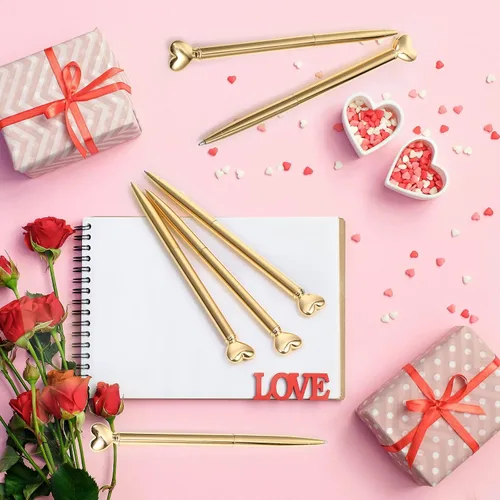 Miniatura 4 de Chinco 12 bolígrafos en forma de corazón, tinta negra, retráctiles, de metal, decorativos, lindos bolígrafos, regalos de compromiso para mujeres