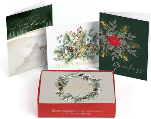Miniatura 19 de Masterpiece - Tarjetas navideñas plateadas y rojas, juego de 15 tarjetas de Navidad en caja con detalles de aluminio y sobres a juego, tarjetas