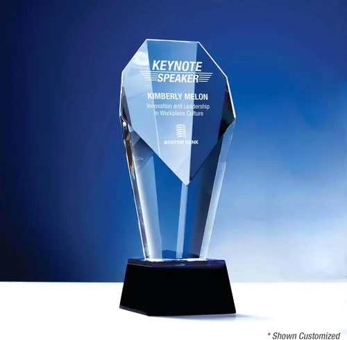Miniatura 3 de Baudville Premios de trofeo de cristal grabado personalizado con acento azul - Viene con elegante caja de regalo negra - Reconocimiento del personal