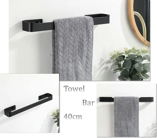Miniatura 2 de SHUNLI Juego de accesorios de baño de 4 piezas, juego de toallero negro de 15.7 in/toallero de mano, soporte de papel higiénico/gancho de toalla
