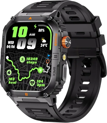 Reloj inteligente con GPS para exteriores para hombres, reloj deportivo militar, llamadas Bluetooth, IP68, monitor de presión arterial y frecuencia