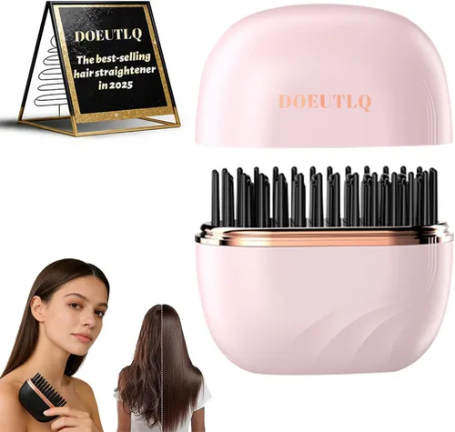 Mini alisador de pelo portátil 2026, rizador inalámbrico, pequeño cepillo plano de vapor, herramientas de peinado caliente para mujeres, Rosa