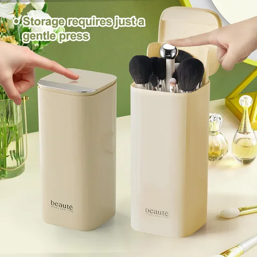 Miniatura 2 de DASITON Soporte para brochas de maquillaje con tapa, organizador de brochas de maquillaje de 4 ranuras, organizador de cosméticos de maquillaje